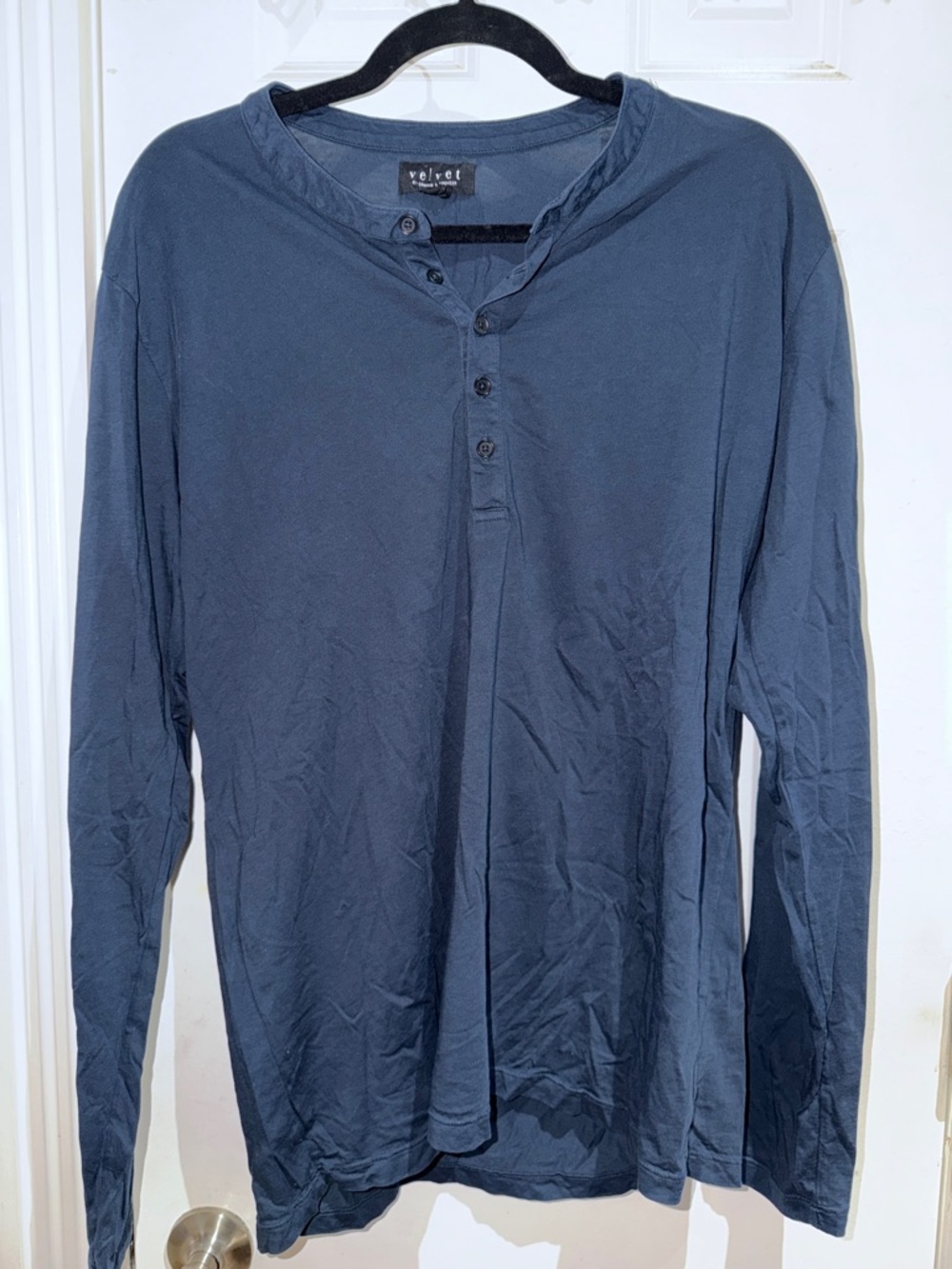 Velvet Men's Long-Sleeve Henley Shirt - Dark Navy